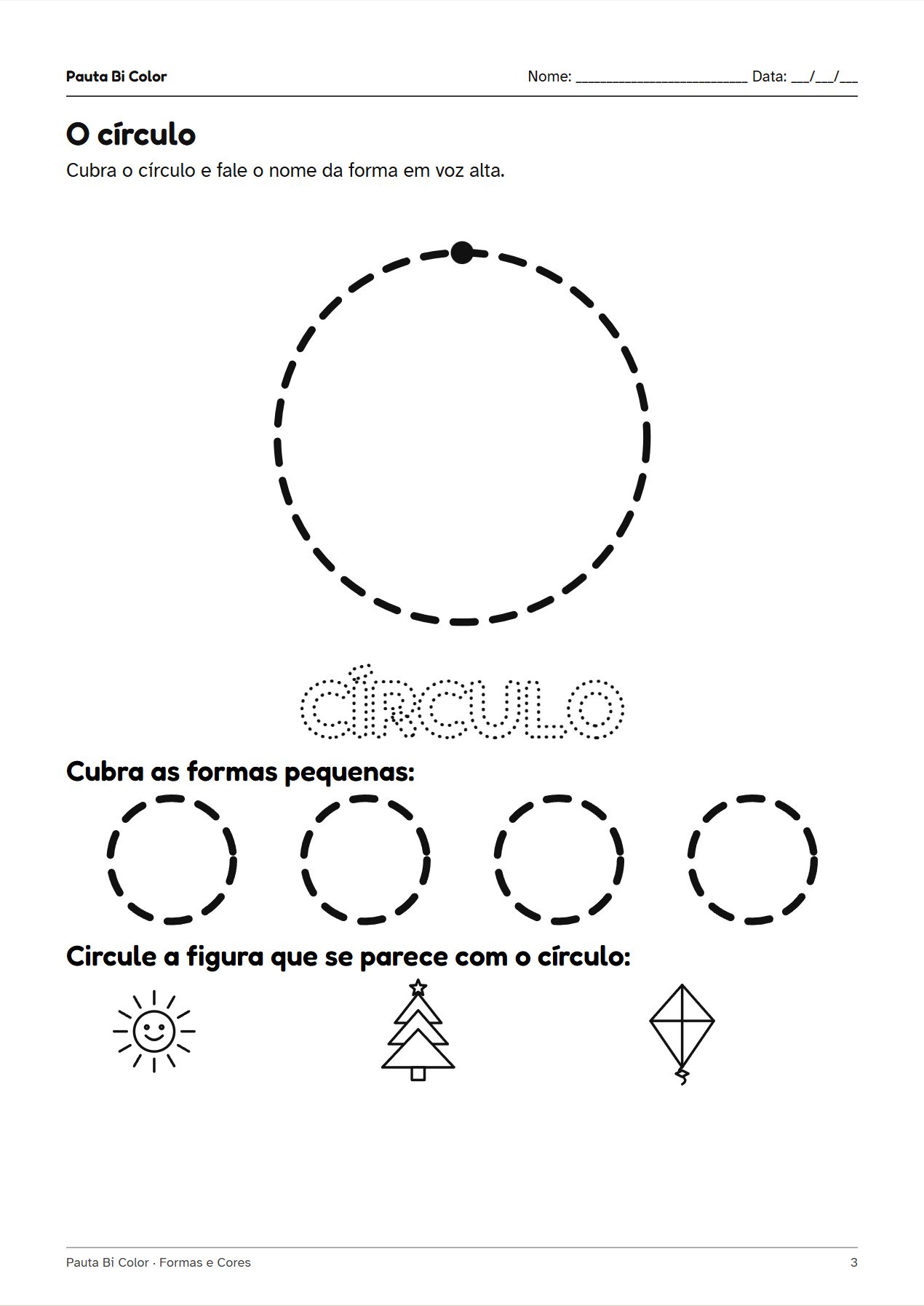 Prévia 1 do material Formas e Cores – 2 e 3 anos: página de atividade em preto e branco