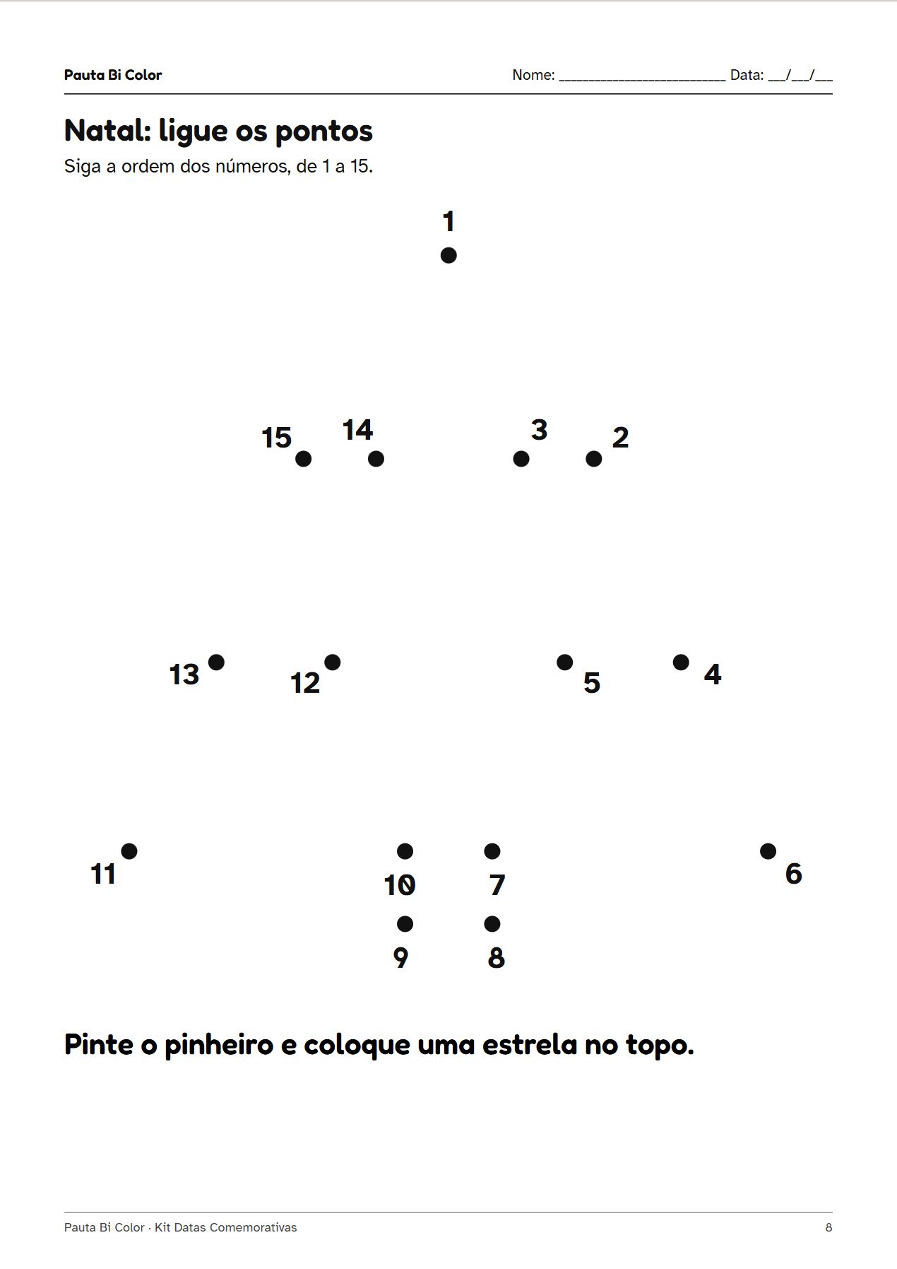 Prévia 2 do material Kit Datas Comemorativas: Natal e Volta às Aulas: página de atividade em preto e branco